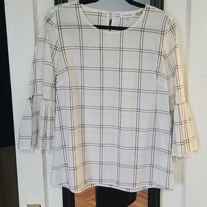 White checkered Calvin Klein flared sleeve blouse